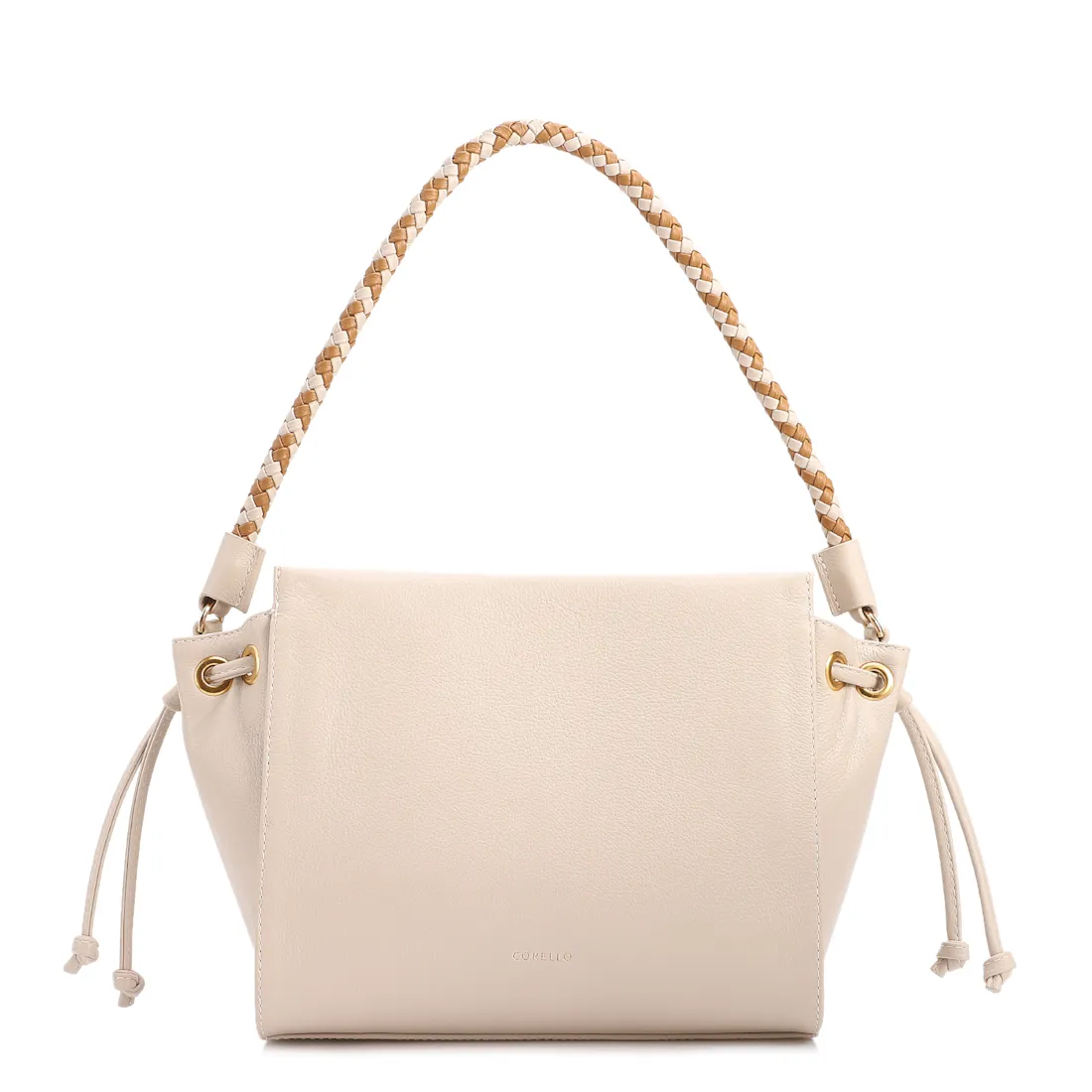 Bolsa De Ombro Média Couro Off White Alça Trançada