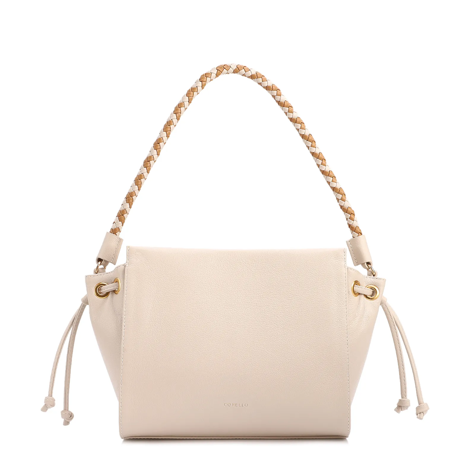 Bolsa De Ombro Média Couro Off White Alça Trançada