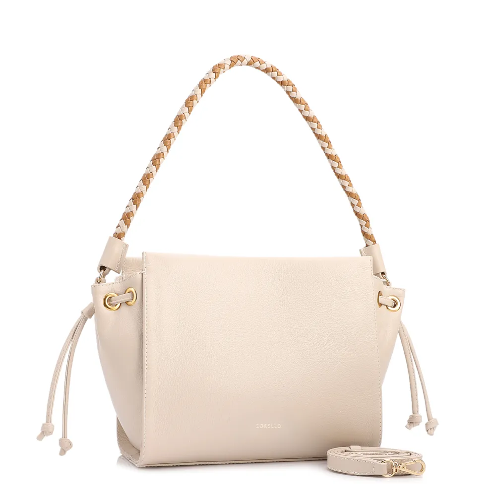 Bolsa De Ombro Média Couro Off White Alça Trançada - imagem 2
