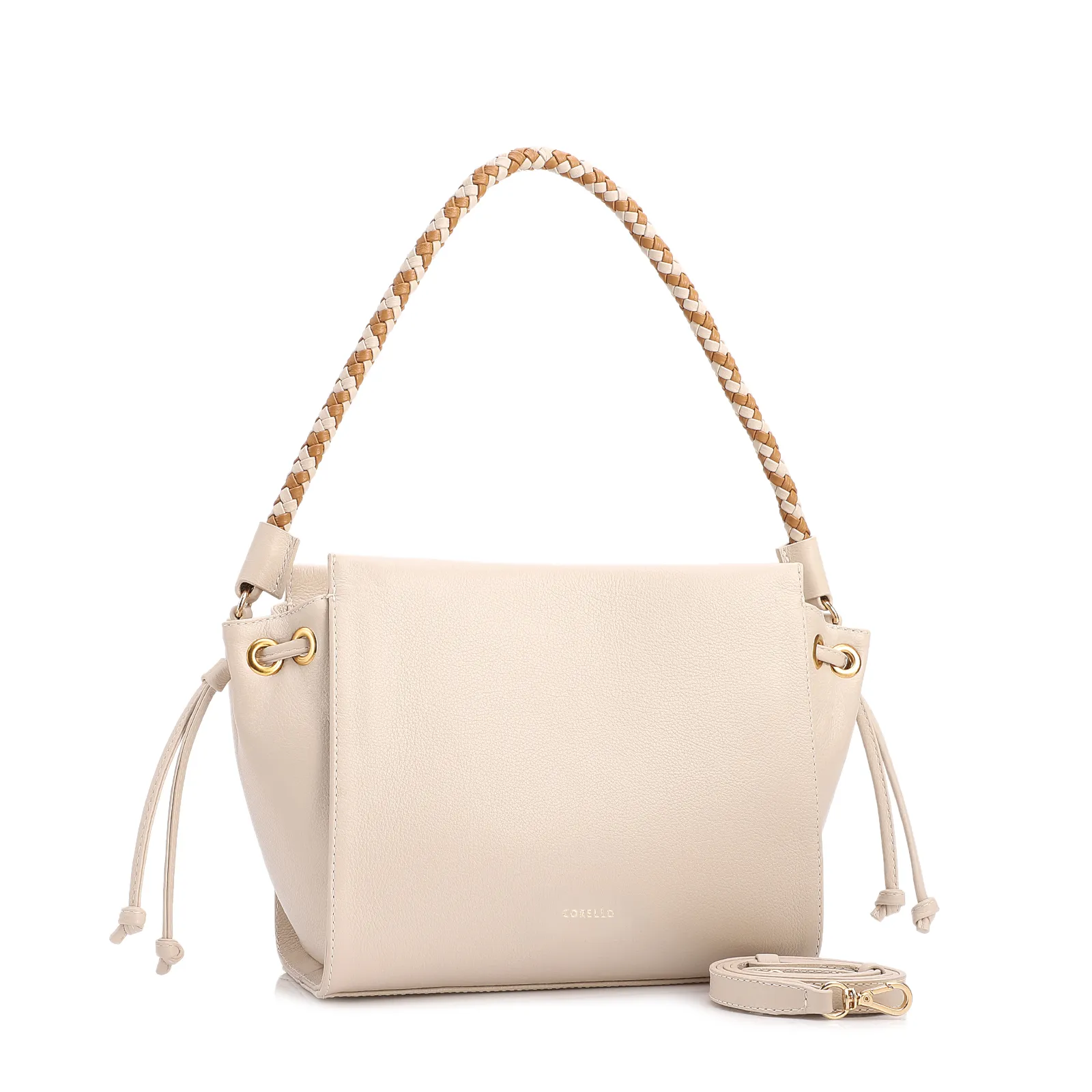 Bolsa De Ombro Média Couro Off White Alça Trançada