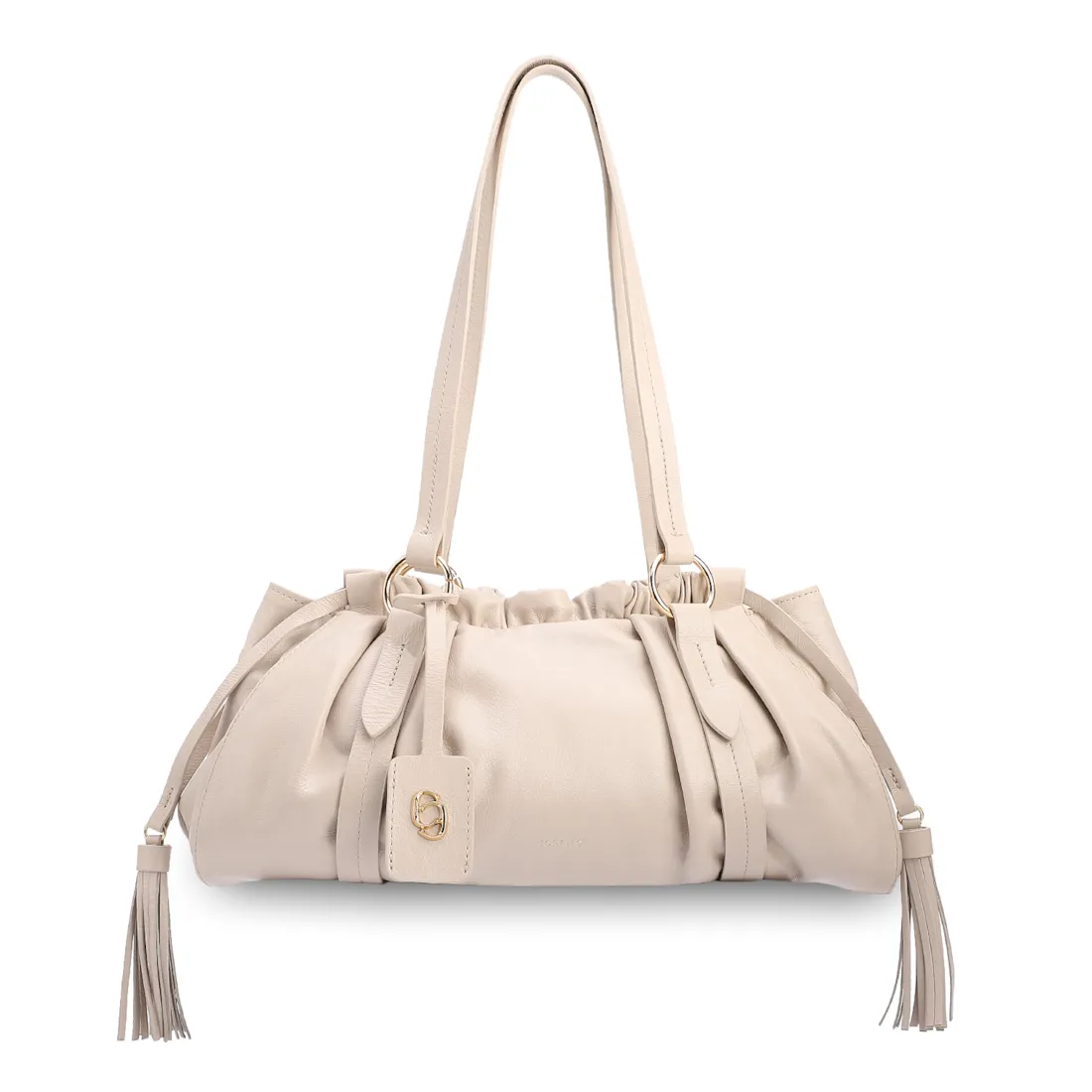 Bolsa De Ombro Média Couro Off White Franzida Tag