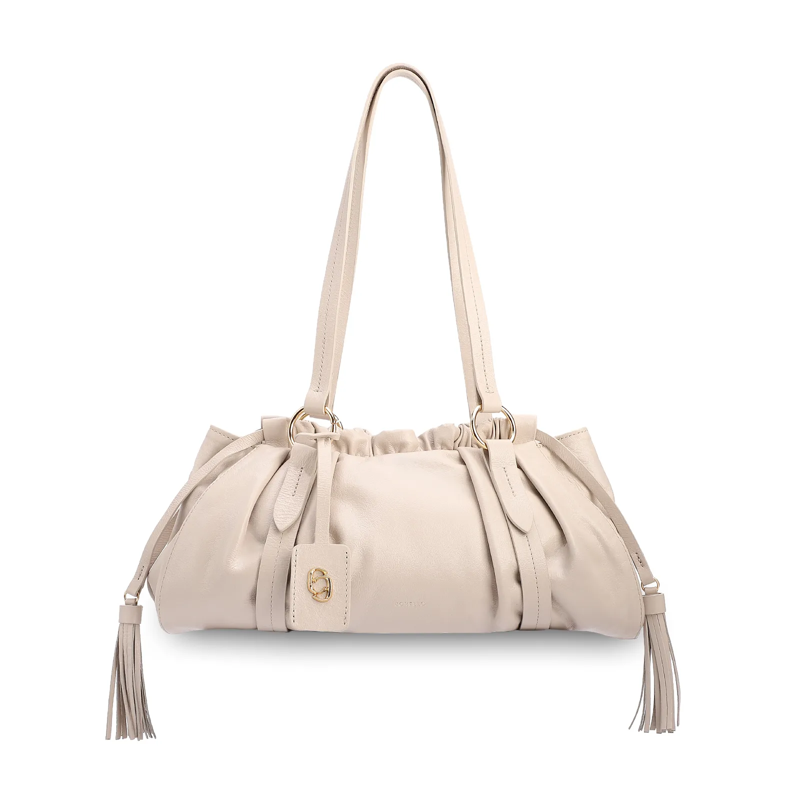 Bolsa De Ombro Média Couro Off White Franzida Tag