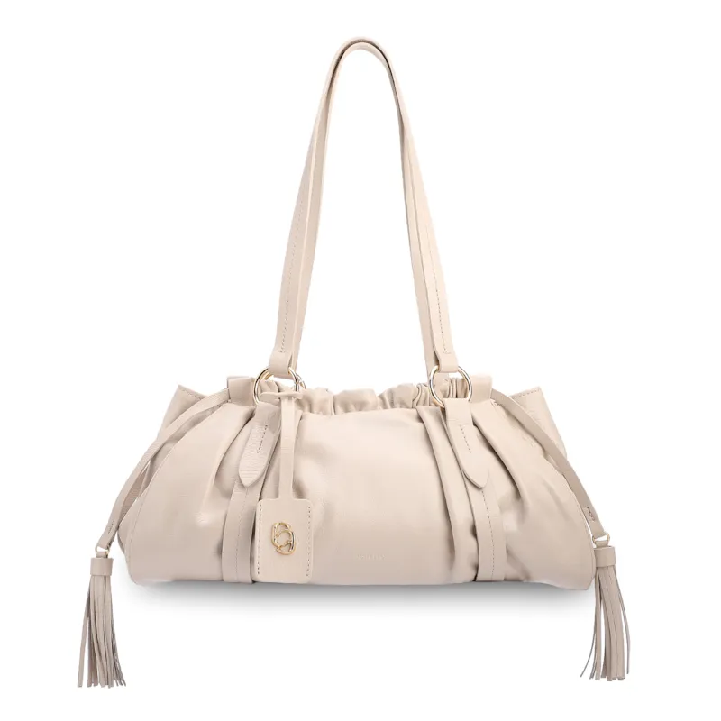 Bolsa De Ombro Média Couro Off White Franzida Tag