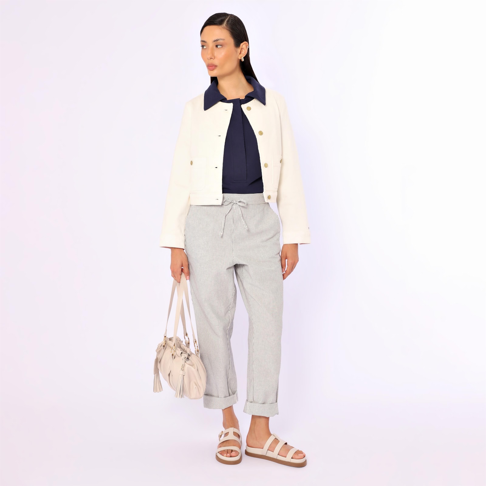 Bolsa De Ombro Média Couro Off White Franzida Tag