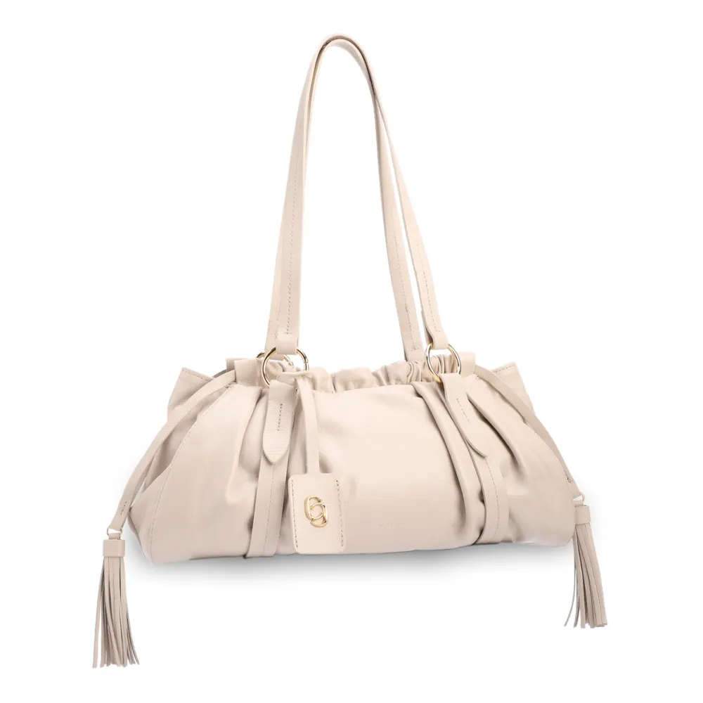 Bolsa De Ombro Média Couro Off White Franzida Tag - imagem 2