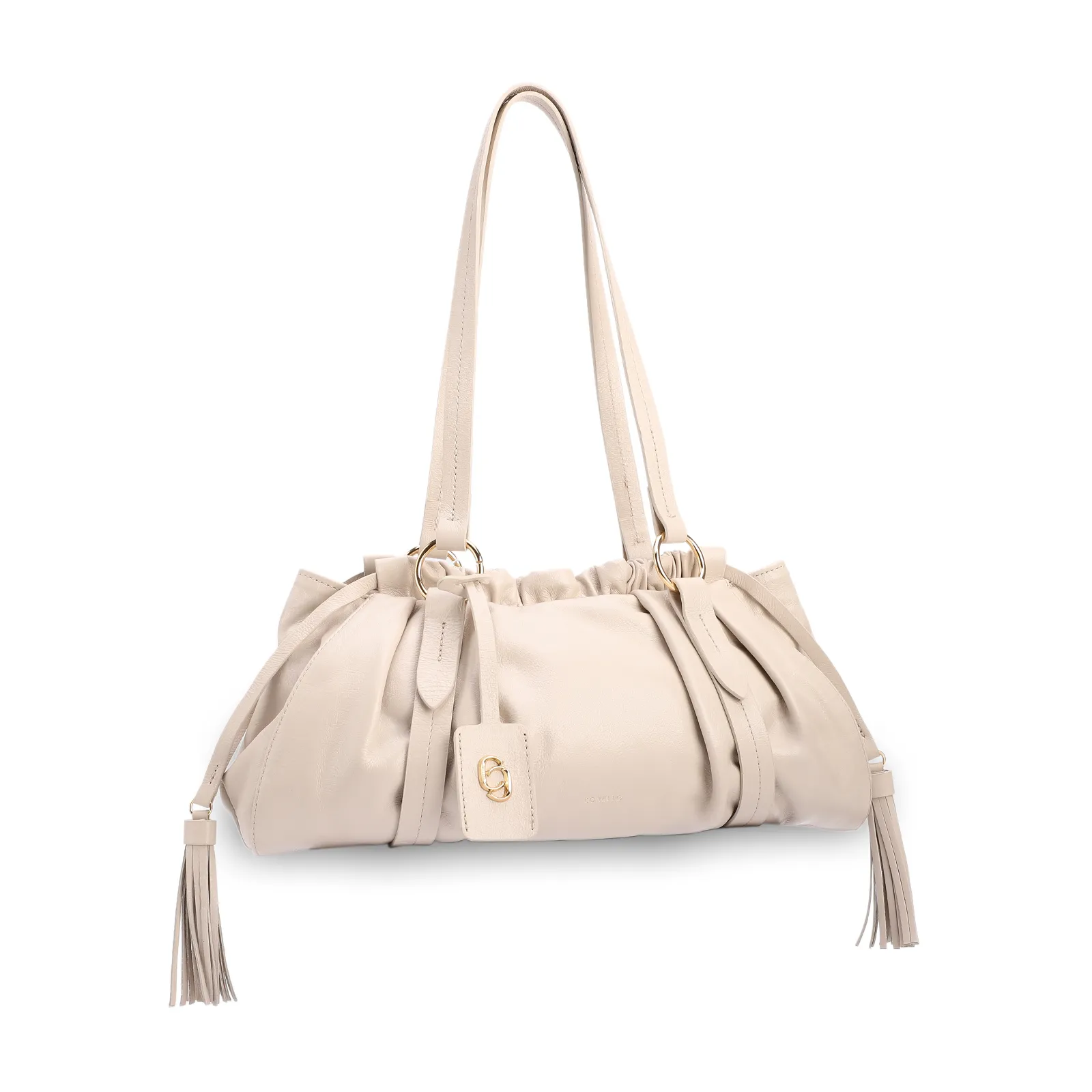 Bolsa De Ombro Média Couro Off White Franzida Tag