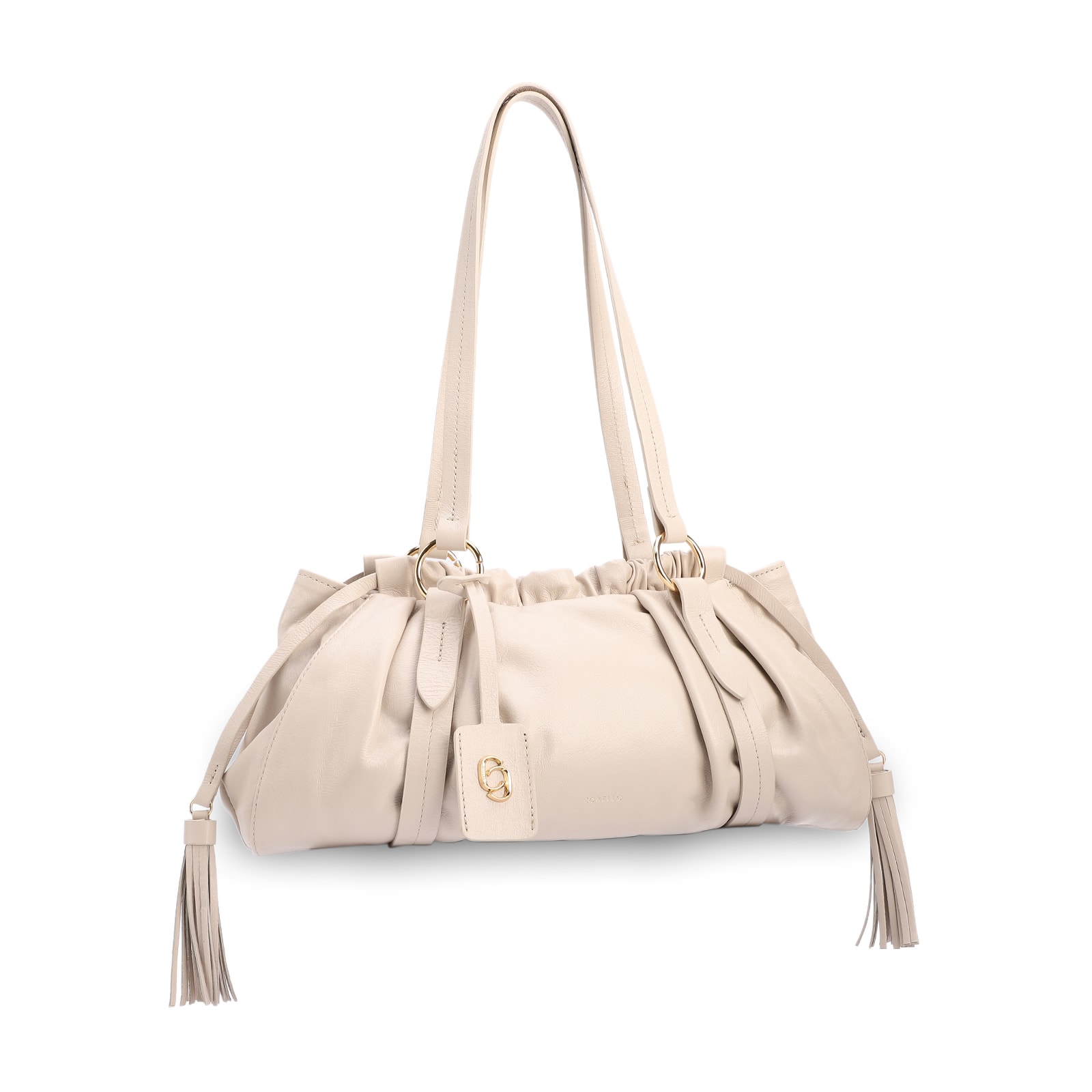 Bolsa De Ombro Média Couro Off White Franzida Tag