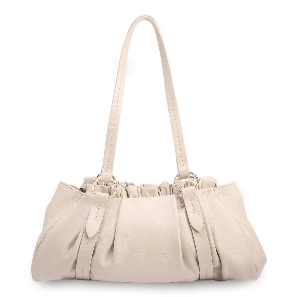 Bolsa De Ombro Média Couro Off White Franzida Tag - imagem 3