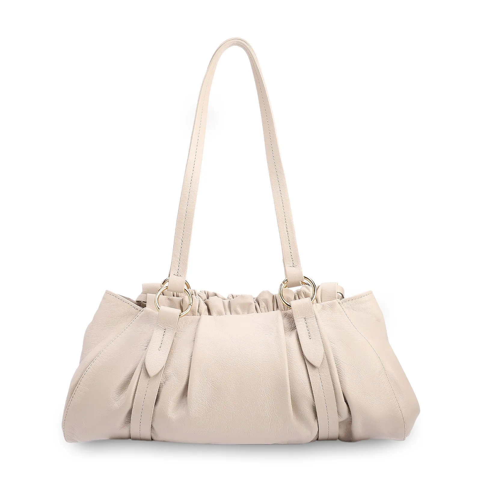 Bolsa De Ombro Média Couro Off White Franzida Tag