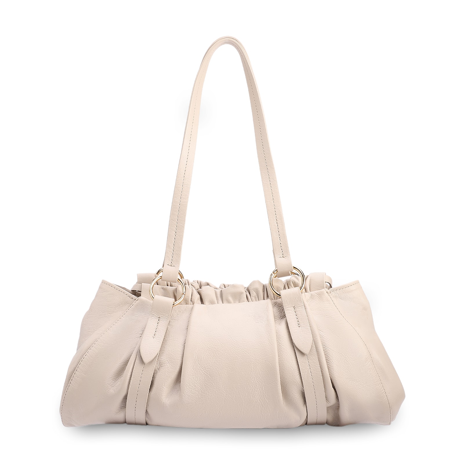 Bolsa De Ombro Média Couro Off White Franzida Tag