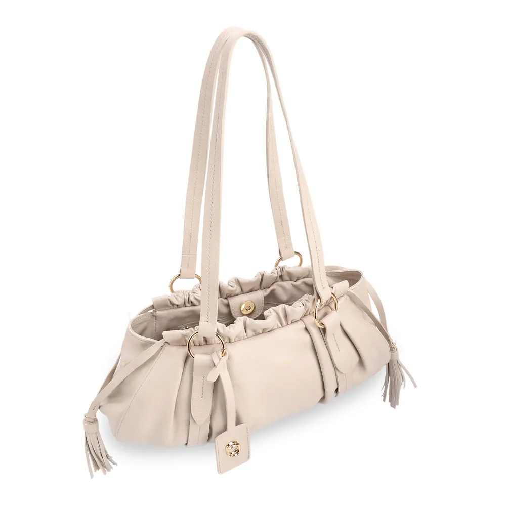 Bolsa De Ombro Média Couro Off White Franzida Tag - imagem 4