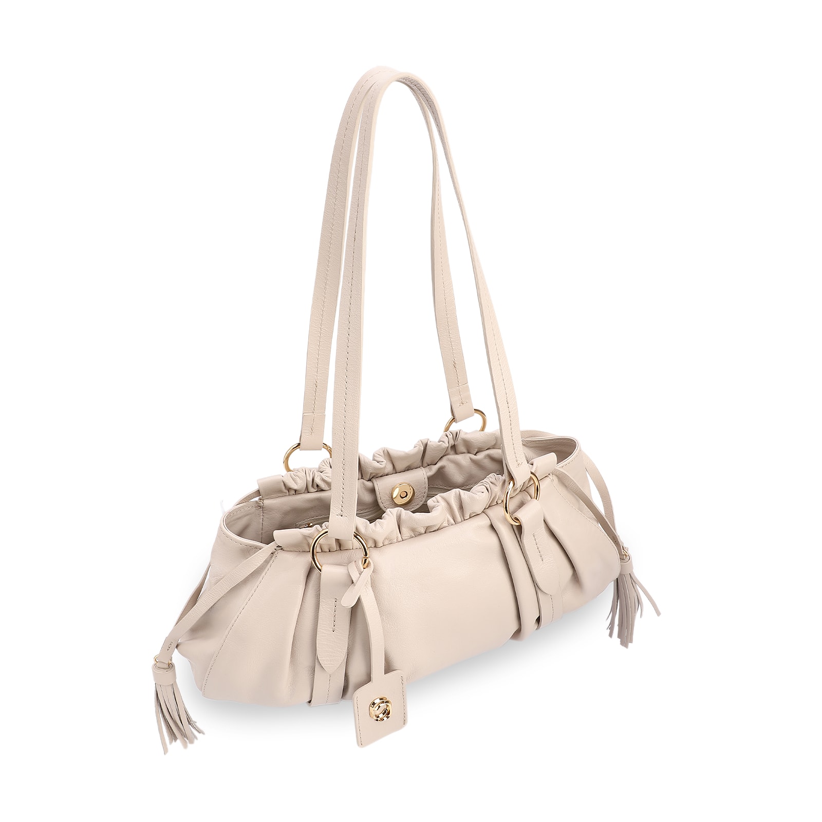Bolsa De Ombro Média Couro Off White Franzida Tag
