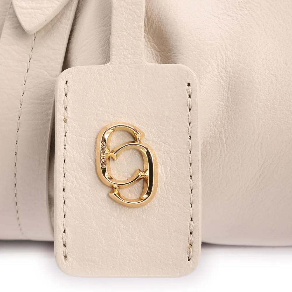 Bolsa De Ombro Média Couro Off White Franzida Tag - imagem 5