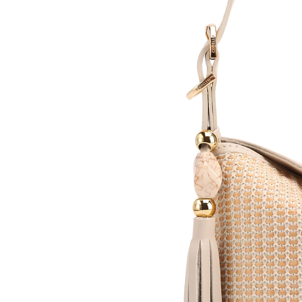 Bolsa De Ombro Média Couro/Ráfia Off White Tramado Barbicacho - imagem 4