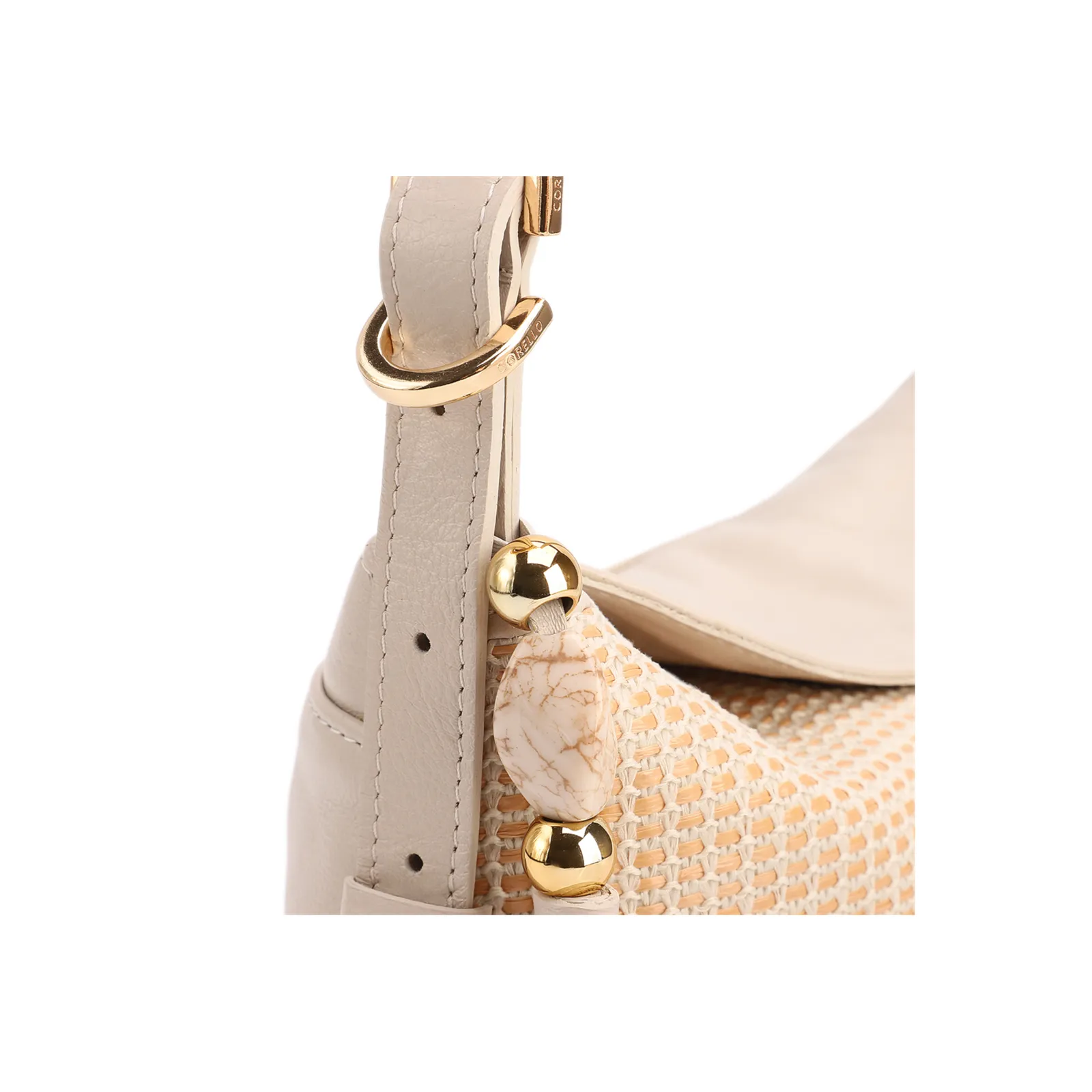 Bolsa De Ombro Média Couro/Ráfia Off White Tramado Barbicacho