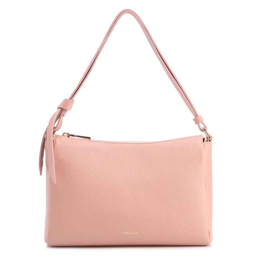Bolsa De Ombro Média Couro Rosa Alça Nó