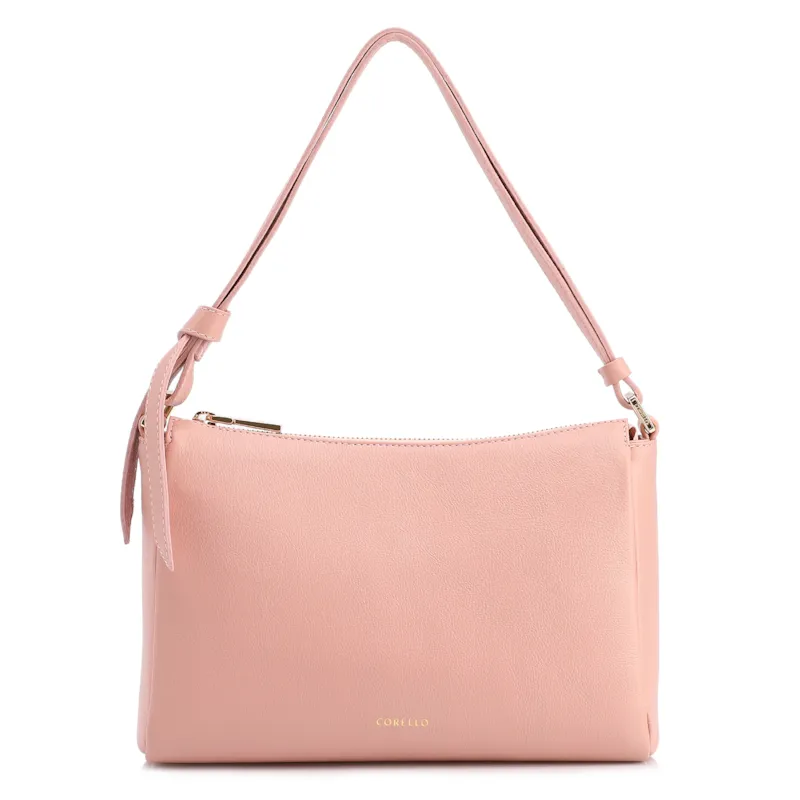 Bolsa De Ombro Média Couro Rosa Alça Nó