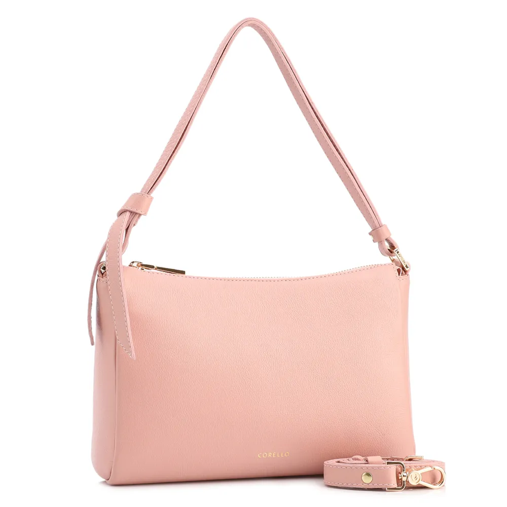 Bolsa De Ombro Média Couro Rosa Alça Nó - imagem 3