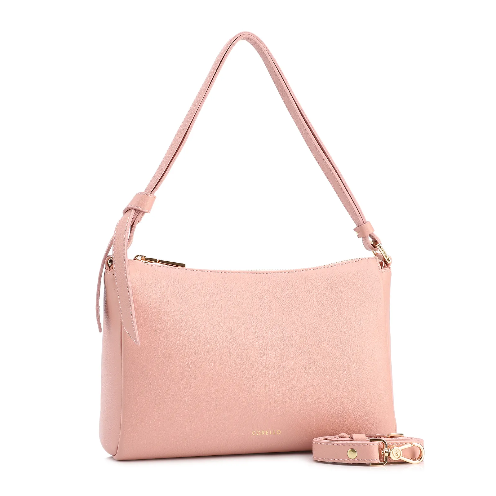 Bolsa De Ombro Média Couro Rosa Alça Nó