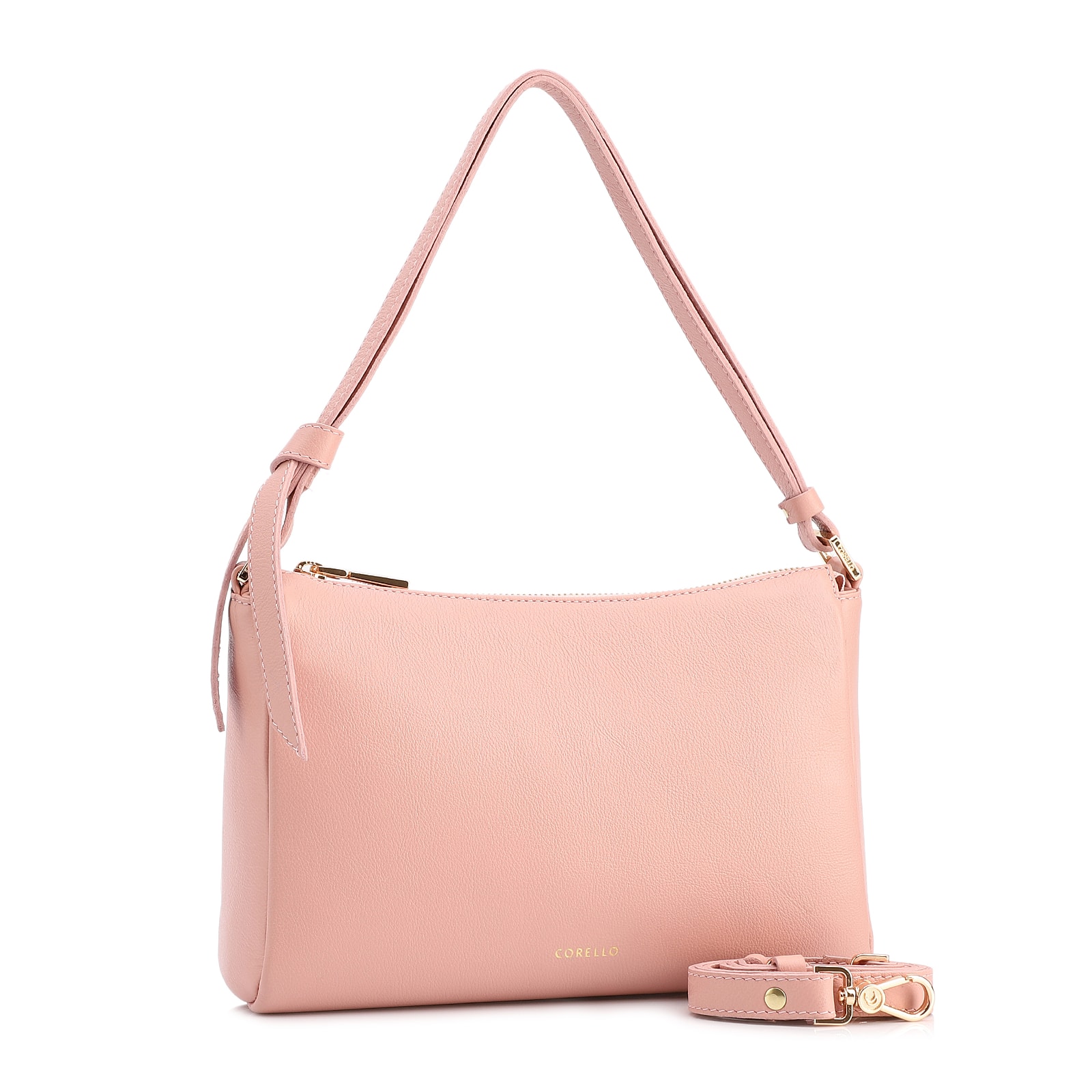 Bolsa De Ombro Média Couro Rosa Alça Nó