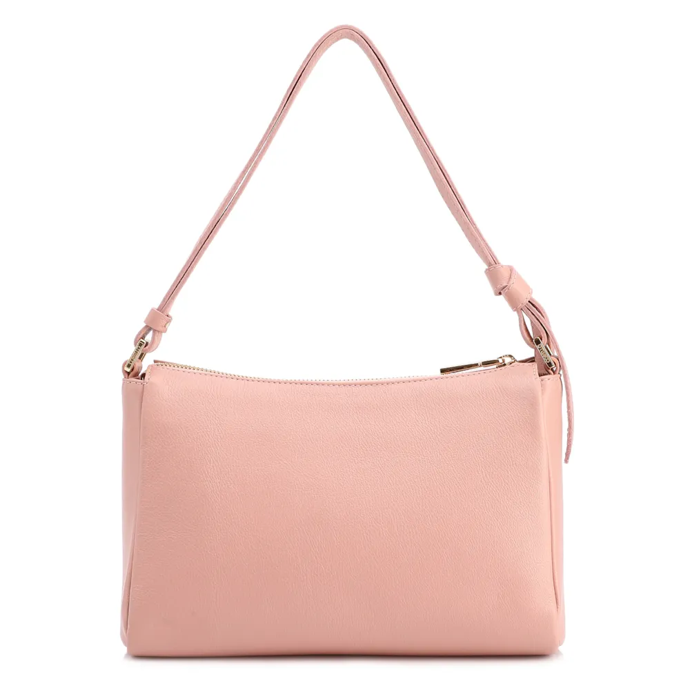 Bolsa De Ombro Média Couro Rosa Alça Nó - imagem 4