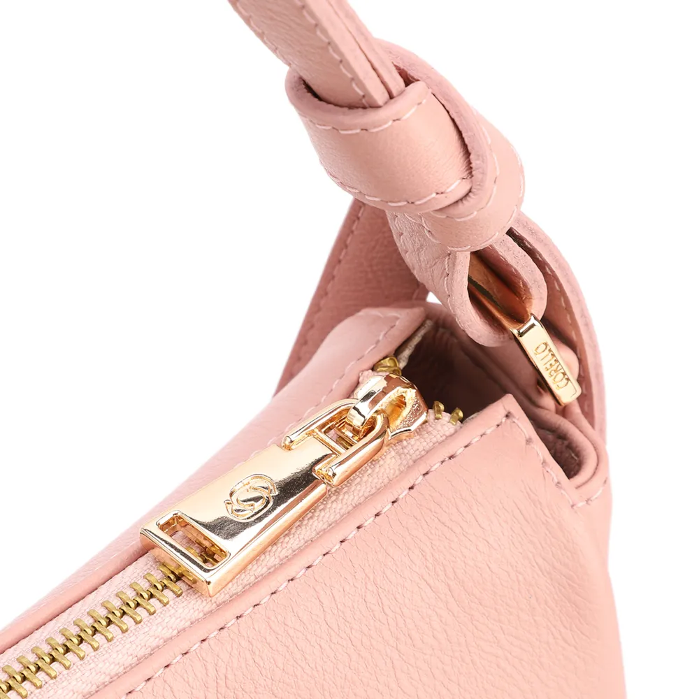 Bolsa De Ombro Média Couro Rosa Alça Nó - imagem 6