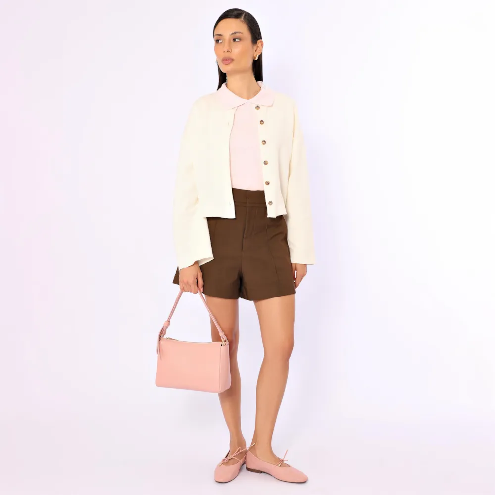 Bolsa De Ombro Média Couro Rosa Alça Nó - imagem 8