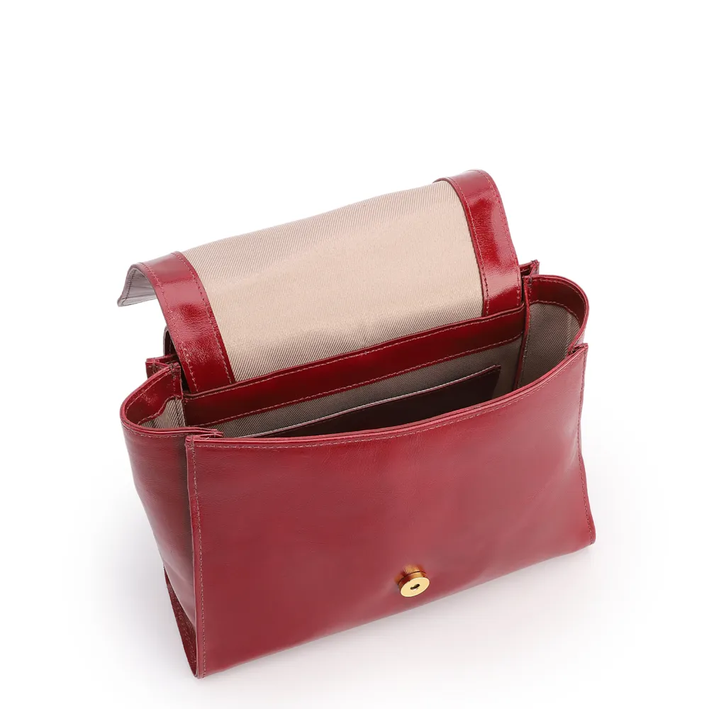 Bolsa De Ombro Média Couro Vermelha Dupla Aba - imagem 4