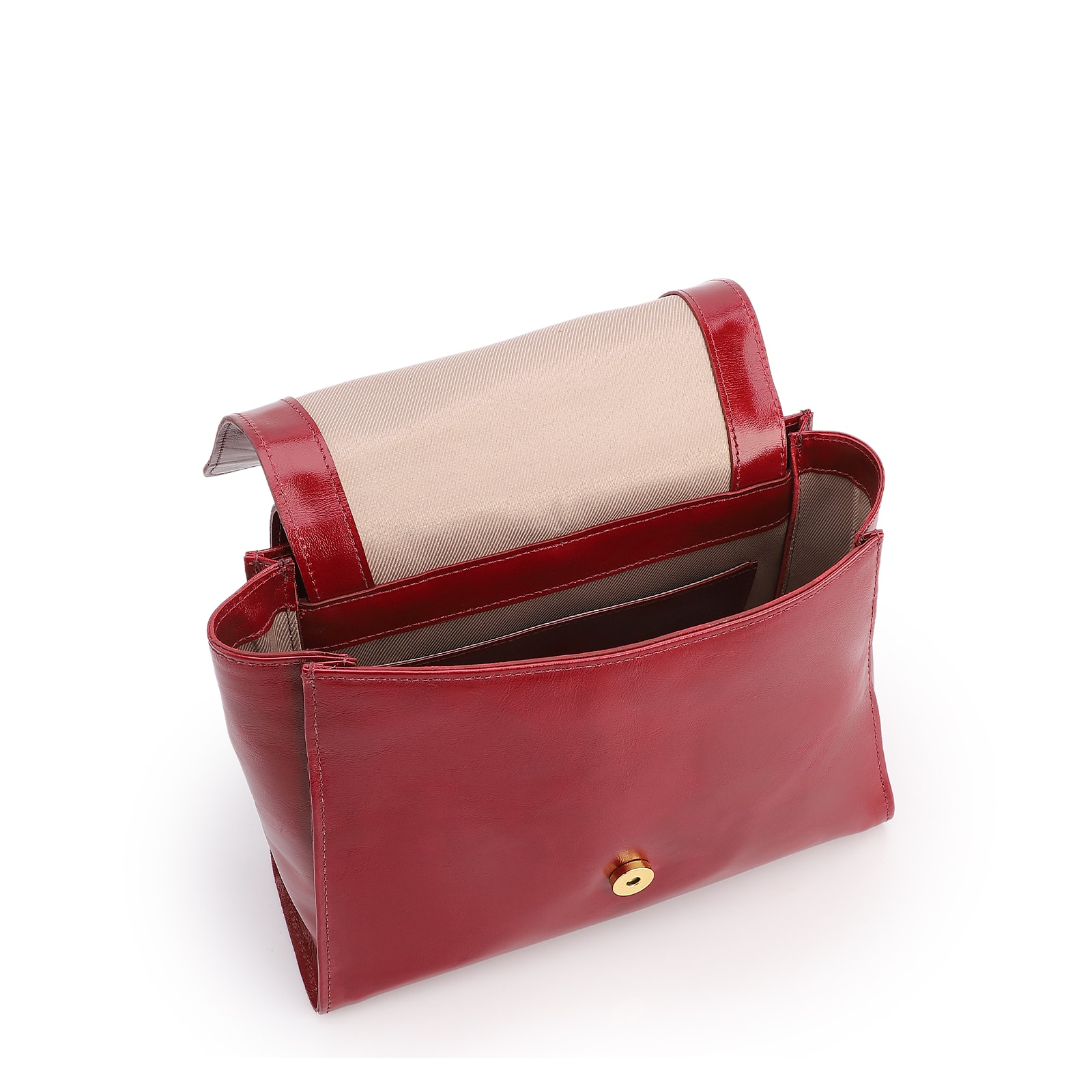 Bolsa De Ombro Média Couro Vermelha Dupla Aba
