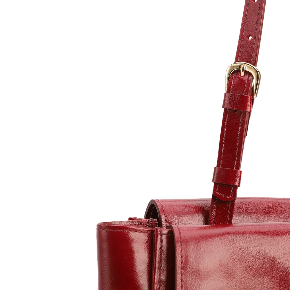 Bolsa De Ombro Média Couro Vermelha Dupla Aba - imagem 5