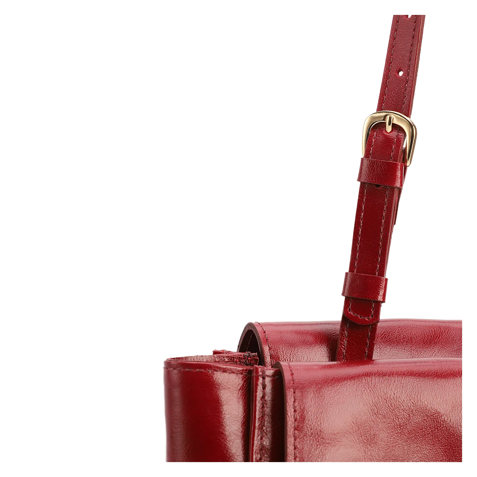 Bolsa De Ombro Média Couro Vermelha Dupla Aba