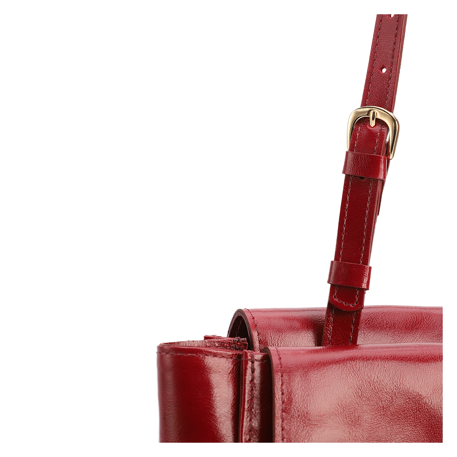 Bolsa De Ombro Média Couro Vermelha Dupla Aba