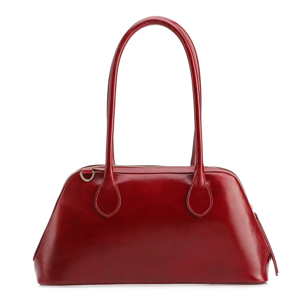 Bolsa De Ombro Média Couro Vermelha Dupla Corrente Frontal - imagem 4
