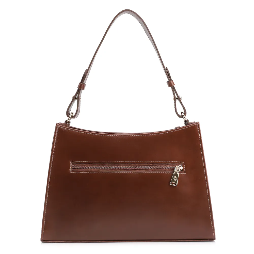 Bolsa De Ombro Média Marrom Couro Lezard Pingente Corda - imagem 4