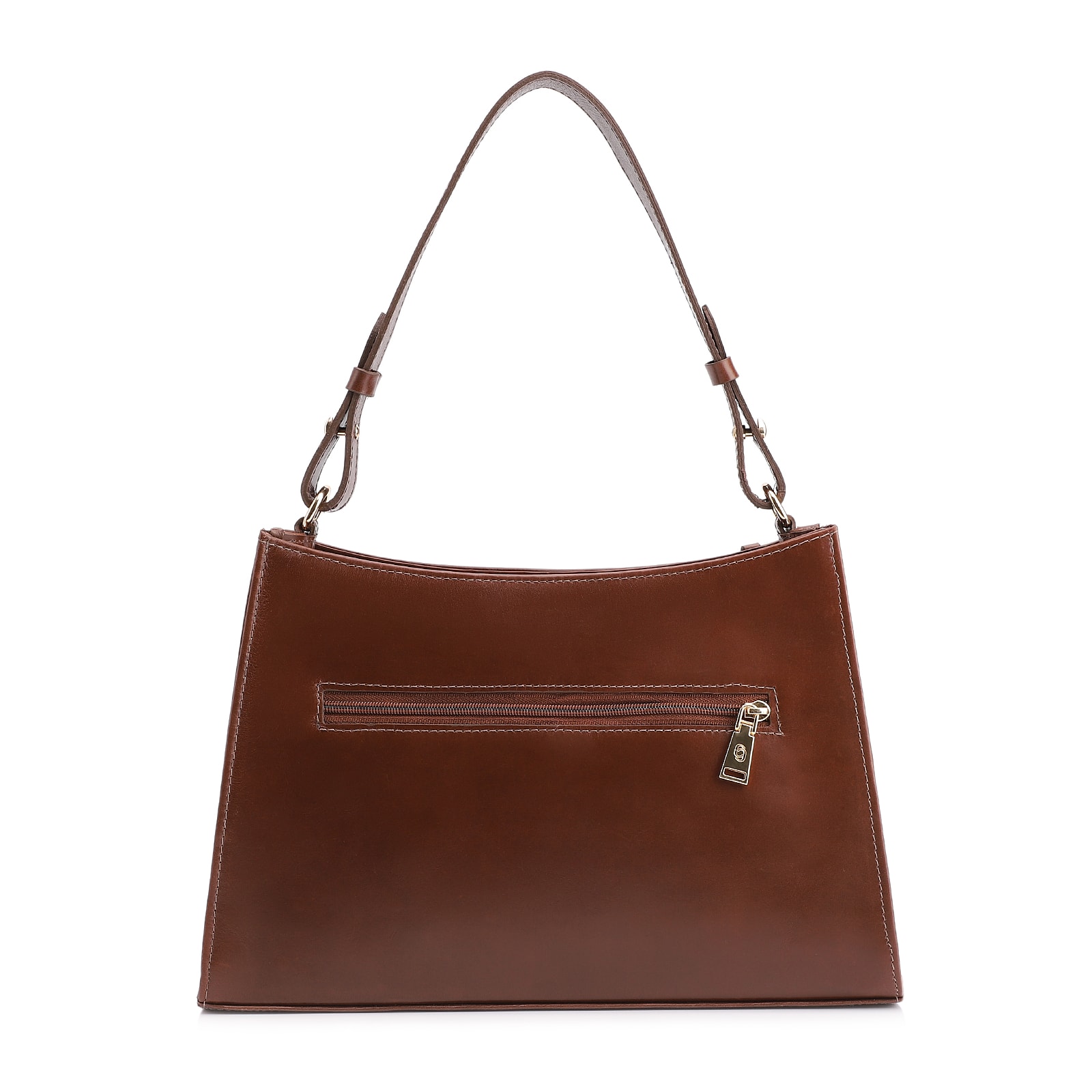 Bolsa De Ombro Média Marrom Couro Lezard Pingente Corda