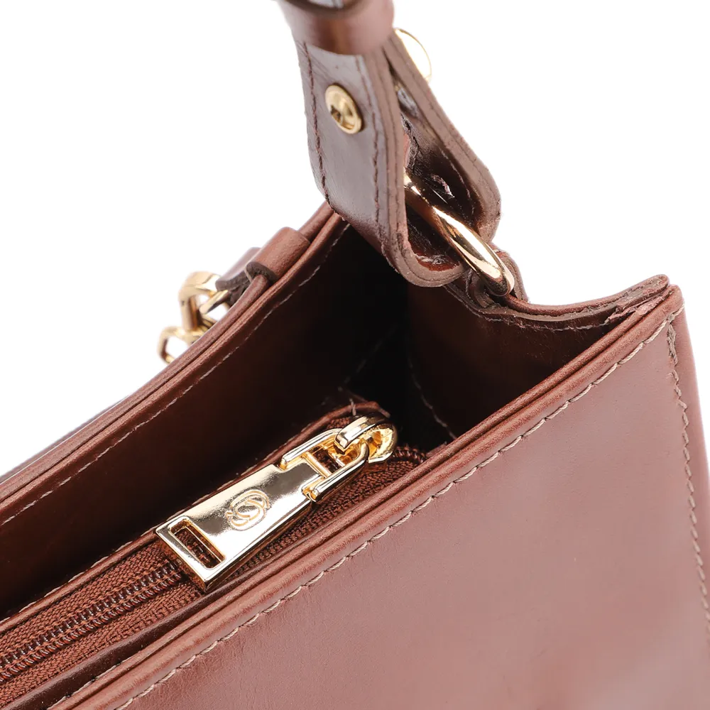 Bolsa De Ombro Média Marrom Couro Lezard Pingente Corda - imagem 6