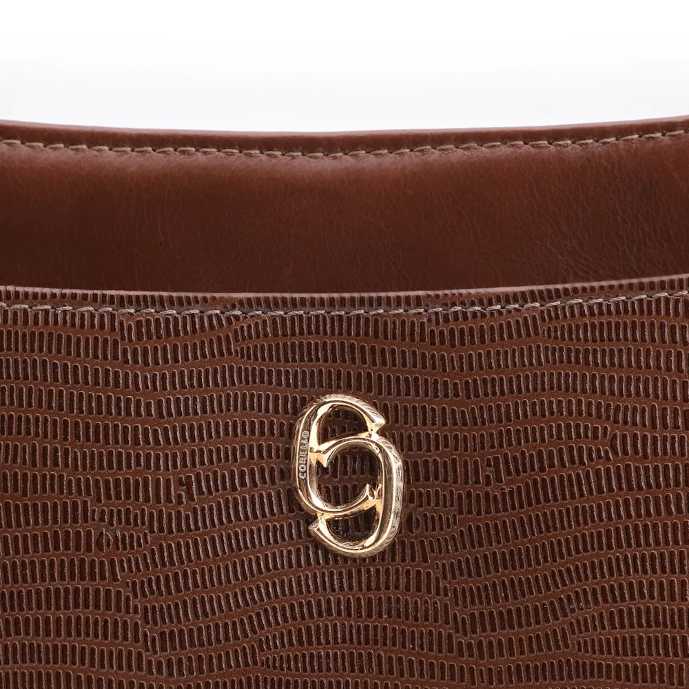 Bolsa De Ombro Média Marrom Couro Lezard Pingente Corda - imagem 7