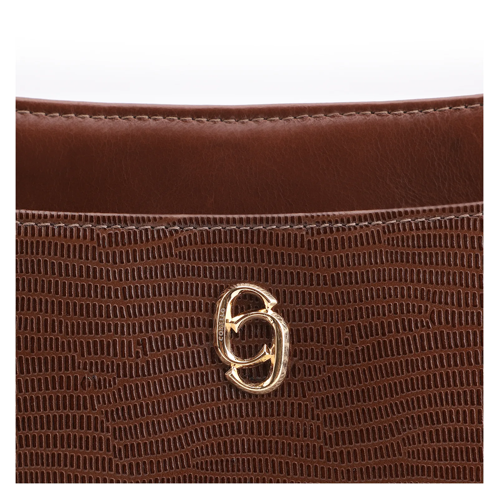 Bolsa De Ombro Média Marrom Couro Lezard Pingente Corda