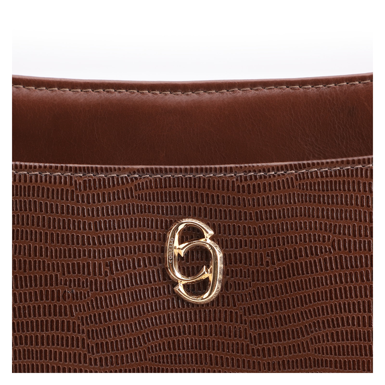 Bolsa De Ombro Média Marrom Couro Lezard Pingente Corda