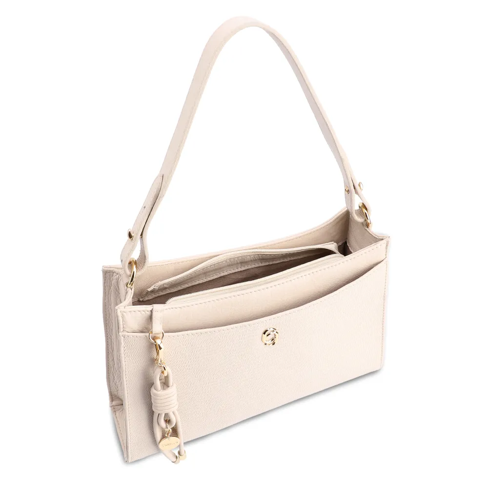 Bolsa De Ombro Média Off White Couro Lezard Pingente - imagem 4