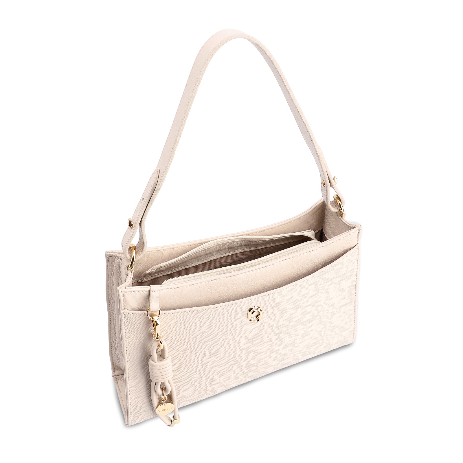 Bolsa De Ombro Média Off White Couro Lezard Pingente