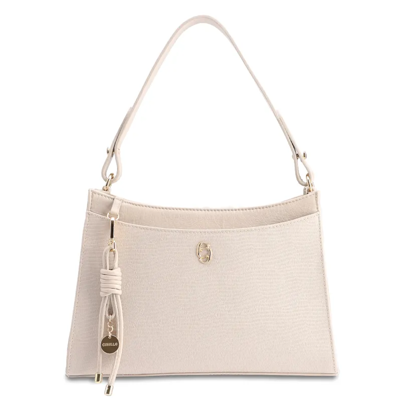 Bolsa De Ombro Média Off White Couro Lezard Pingente