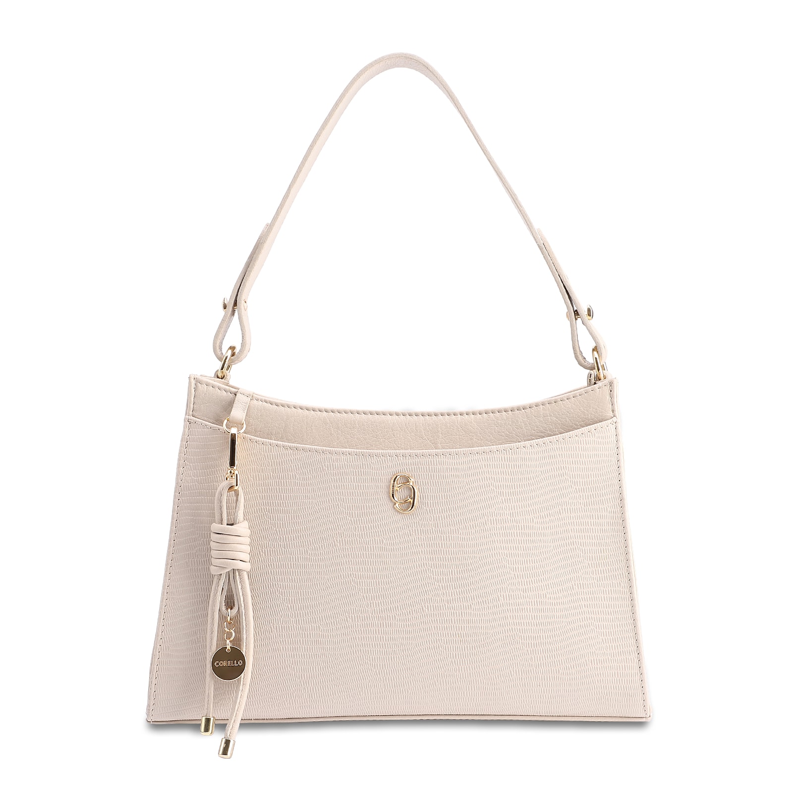 Bolsa De Ombro Média Off White Couro Lezard Pingente