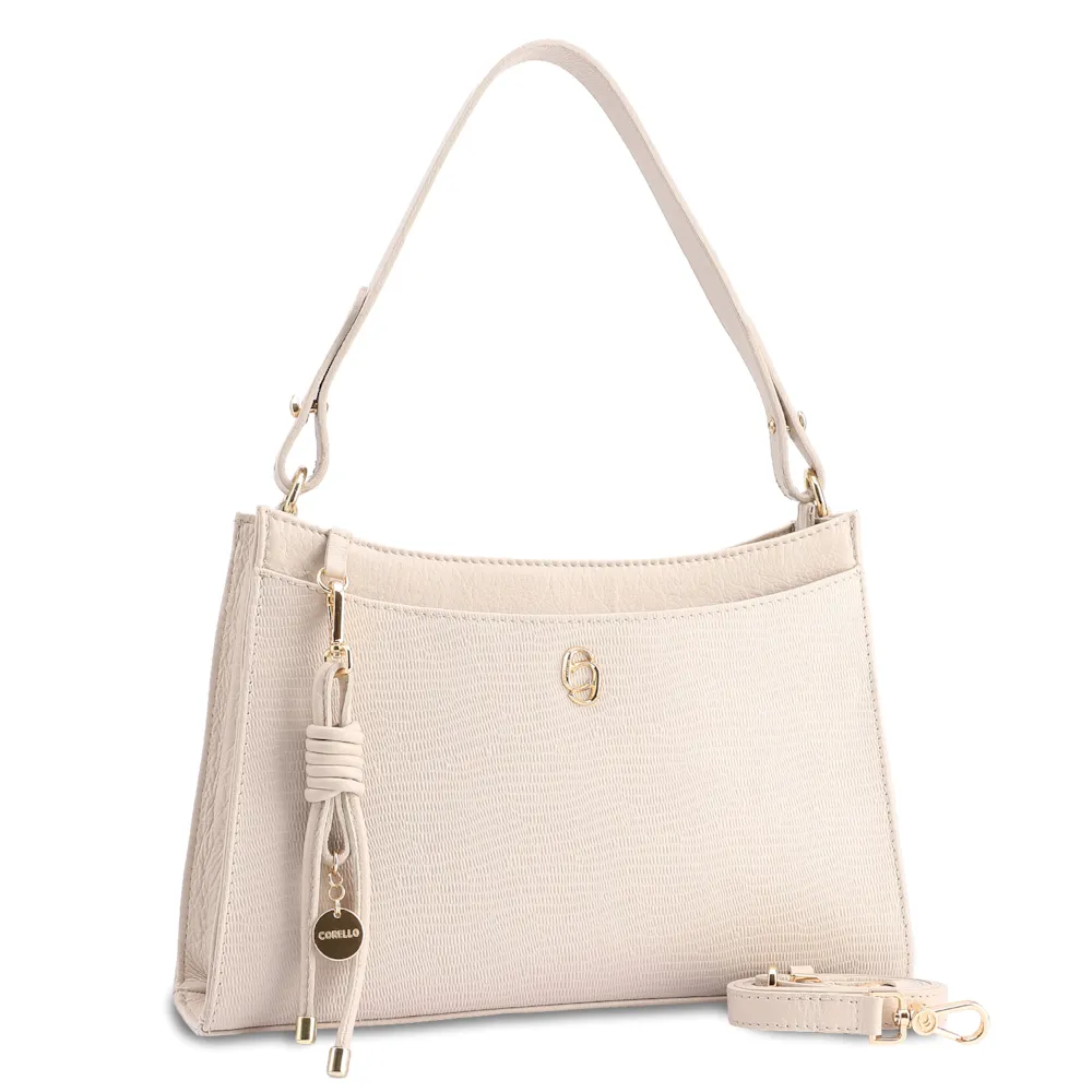 Bolsa De Ombro Média Off White Couro Lezard Pingente - imagem 2
