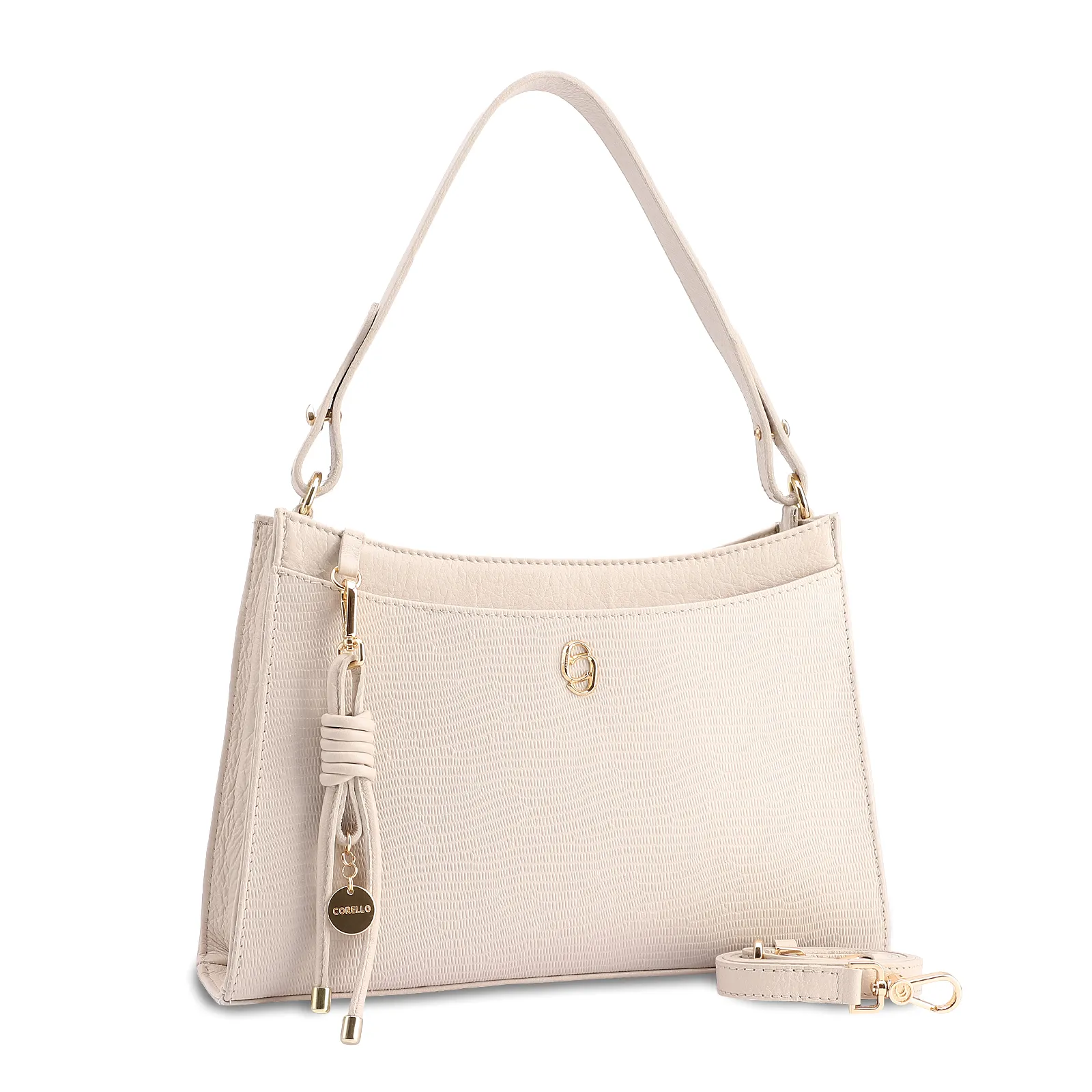 Bolsa De Ombro Média Off White Couro Lezard Pingente