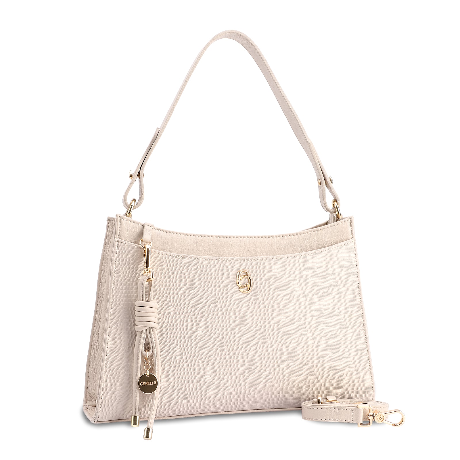 Bolsa De Ombro Média Off White Couro Lezard Pingente