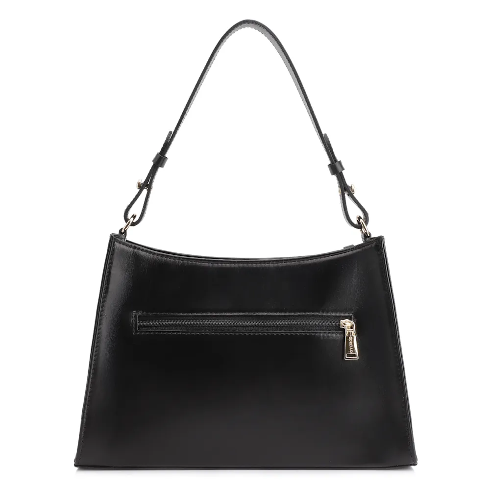Bolsa De Ombro Média Preta Couro Lezard Pingente Corda - imagem 4