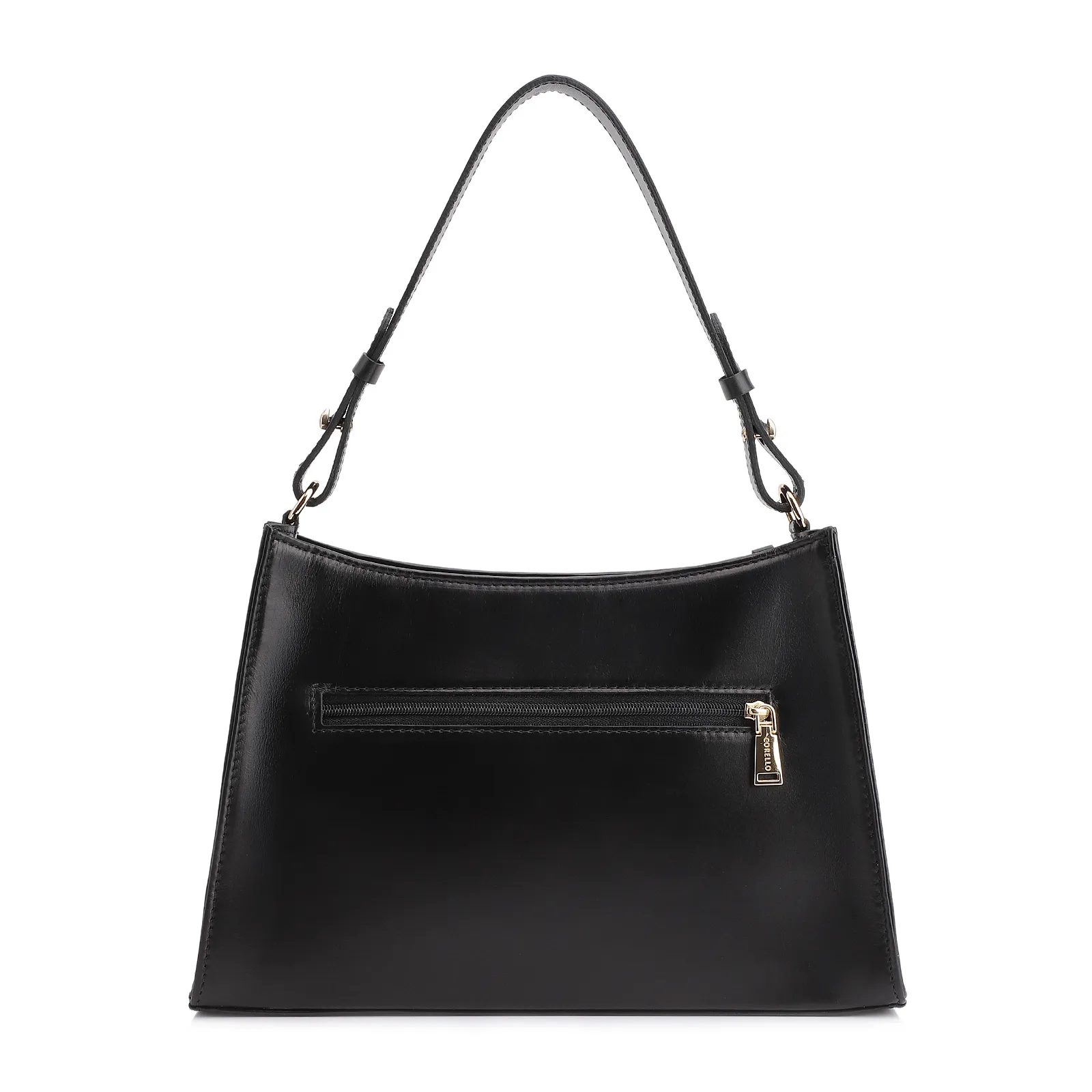 Bolsa De Ombro Média Preta Couro Lezard Pingente Corda
