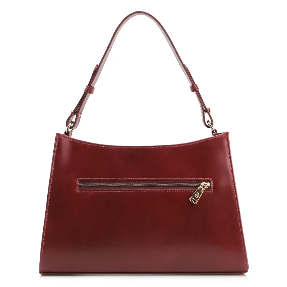 Bolsa De Ombro Média Vinho Couro Lezard Pingente Corda - imagem 3