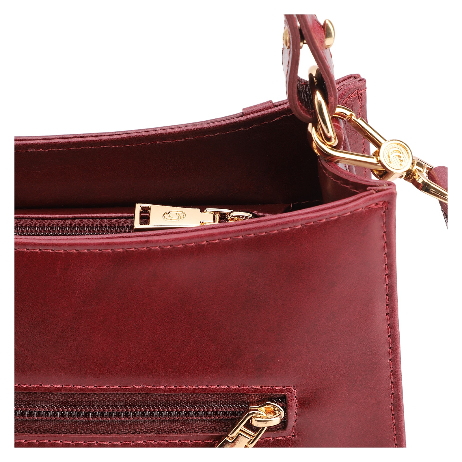 Bolsa De Ombro Média Vinho Couro Lezard Pingente Corda